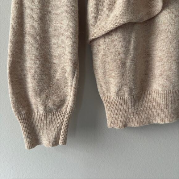 Anthropologie Moth Ruffle Beige tight Knit Sweater long sleeve crew neck keyhole - Picture 5 of 8